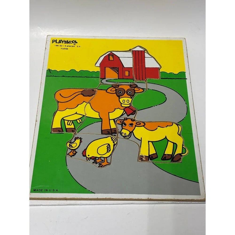 Vintage Playskool Wooden Puzzle Lot 3 Complete 1970s Dogs Farm Big Bird Sesame S